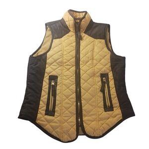 Last Kiss Quilted Puffer Vest 132588W3 Womens Large Yellow Faux‎ Leather Trim